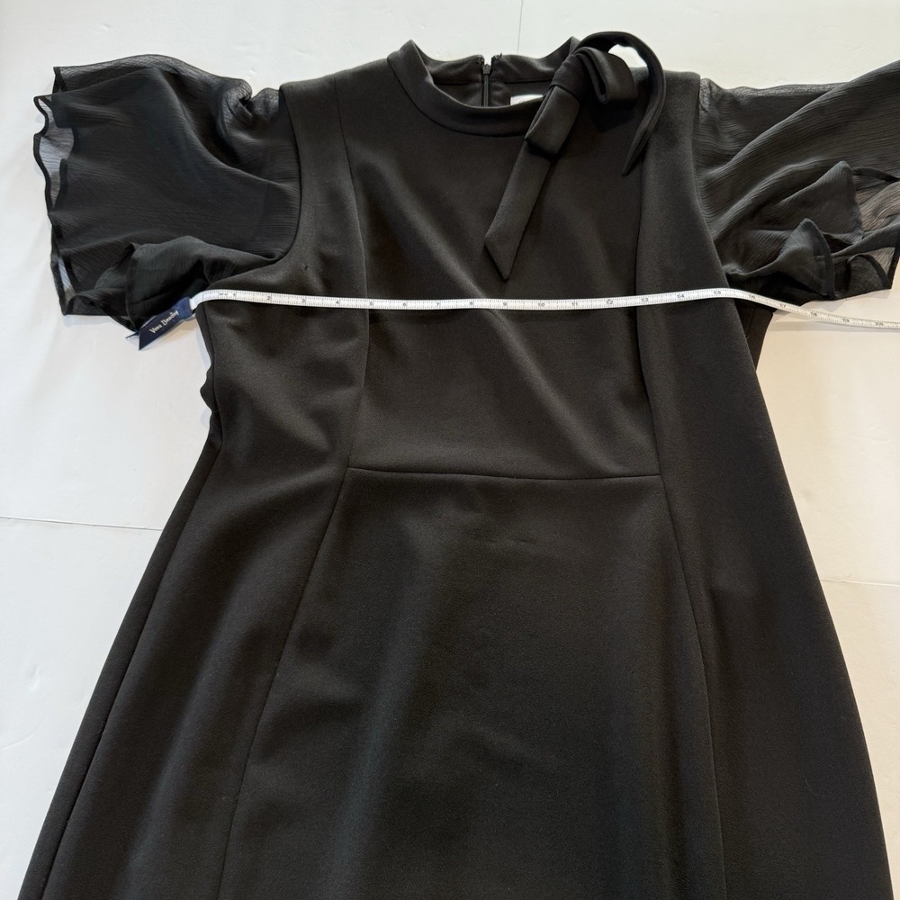 Calvin Klein Black Bow Neck Chiffon Sleeve Stretch Crepe Sheath Dress Size 12 - Picture 8 of 12